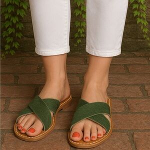 SOLANGE Handmade Green Greek Pony Hair and Leather Sandals, EU 40/US 9